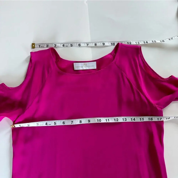 Amanda Uprichard Hot Pink 100% Silk Cold Shoulder Long Sleeve Dress Small - Picture 9 of 13